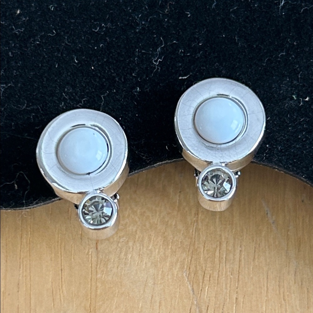 Givenchy Silver and White Stud Earrings (E37)